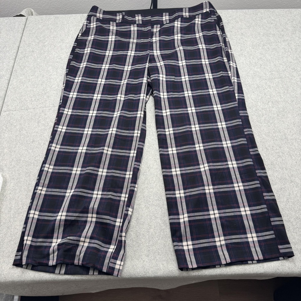 Lane Bryant Dress Pants Womens 26L (48x32) Blue Plaid Wide Leg Twill Work